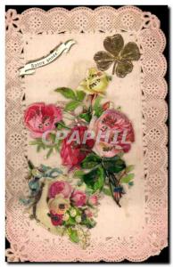 Old Postcard Fantasy Flowers Embroidery