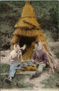 Smoking of Country Brothers Japan Japanese Pipe Unused Postcard F93