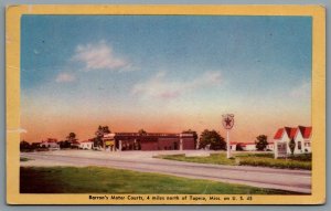 Postcard Tupelo MS c1947 Barron’s Motor Courts Texaco Restaurant Lee County