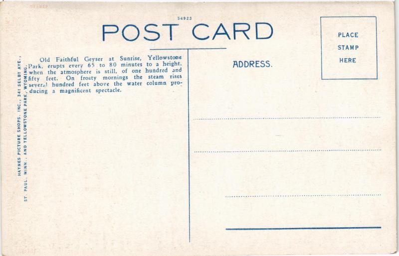 YELLOWSTONE PARK WYOMING OLD FAITHFUL GEYSER