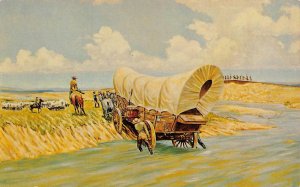 Western Motif Art By Byron Wolfe  COVERED WAGON~LAST WAGON TO CROSS  Postcard