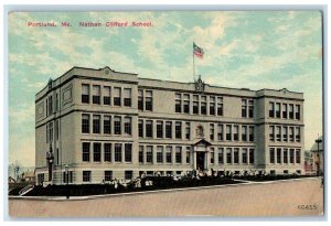 1912 Nathan Clifford School Campus Building Students Cleans Portland ME Postcard