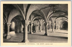 c1910s Canterbury, England Cathedral Crypt Arched Vaults Pillars Chandelier A359