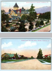 2 Postcards GLENDALE, California ~ SANITARIUM Orange & First Street Scene 1910s