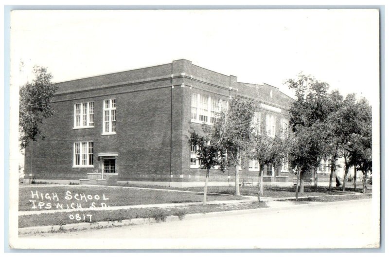 1949 High School Building Ipswich South Dakota SD RPPC Photo Vintage Postcard