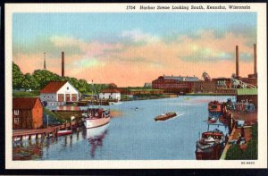 Wisconsin KENOSHA Harbor Scene looking South boats LINEN