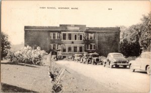 High School Wintrhop Maine Antique Car Postcard Divided Back Unposted Unused Vtg