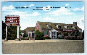 KNOXVILLE, TN Tennessee  HIGHLANDS GRILL c1940s  Roadside Postcard