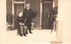 Vintage Postcard 1910's Old Man and Woman Husband Wife In Front Doors