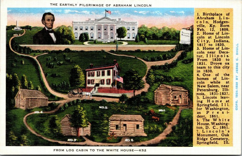 Vtg 1930s Early Pilgimage of Abraham Lincoln Log Cabin to White House Postcard