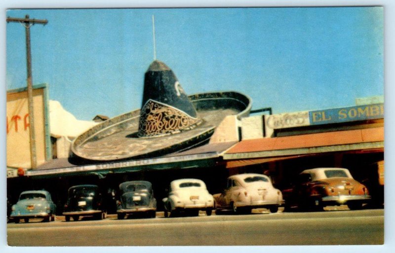 TIJUANA, Mexico ~ Famous SOMBRERO STORE 1950s Cars Roadside Postcard