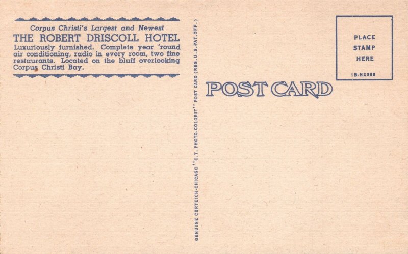 Vintage Postcard 1930's Robert Driscoll Hotel Corpus Christi Texas TX