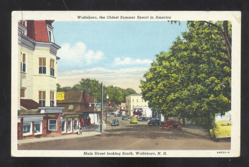 WOLFEBORO NEW HAMPSHIRE NH DOWNTOWN STREET SCENE VINTAGE POSTCARD