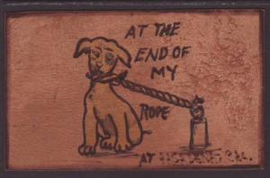 At the End of ..,Dog,Leather Comic Postcard 