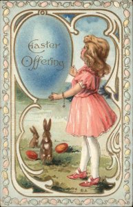 Juvenile Easter Ser No 20 Little Girl Embossed Egg Border Vintage Postcard
