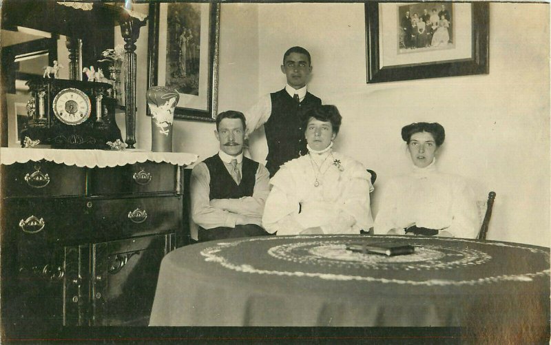 Vintage Postcard RPPC Family At Table