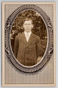 RPPC Handsome Young Man Eugene Ward Beautiful Masked Border Photo Postcard Y27