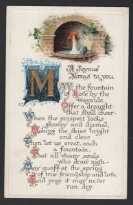 A Joyous Xmas to you May the fountain of Love Fireplace embossed pm1913 ~ DB