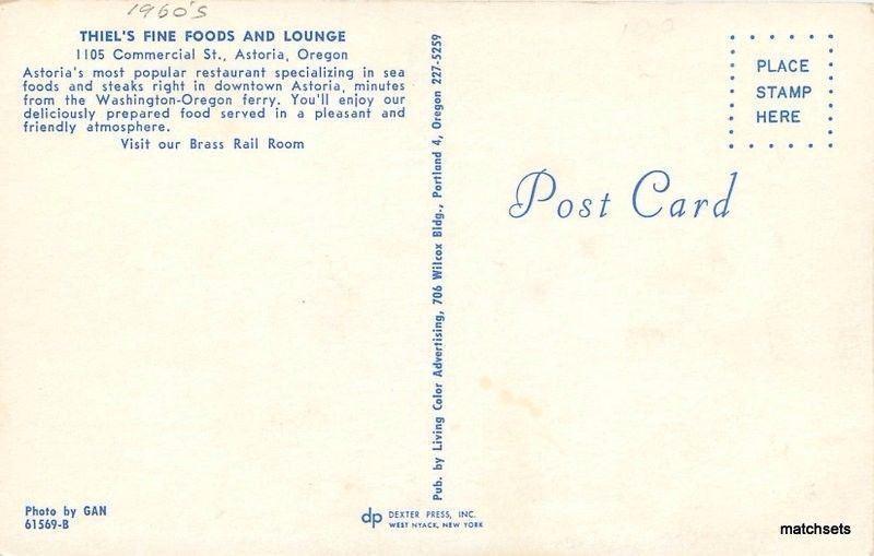 1960s Astoria Oregon Thiel's Fine Foods Lounge Restaurant Dexter postcard 2378