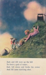 Jack & Jill Went Up A Hill Nursery Rhyme Vintage Old Postcard