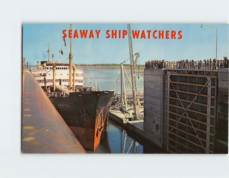 Postcard Seaway Ship Watchers, Eisenhower Lock, Massena, New York