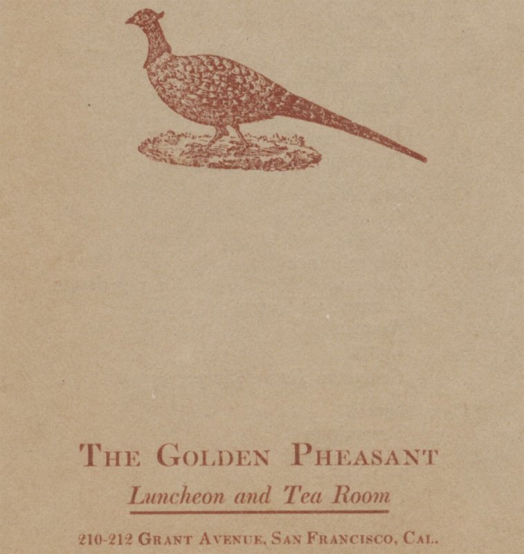 The Golden Pheasant Luncheon Tea Room Specialties Menu San Francisco California 