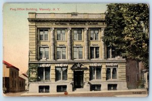 Waverly New York NY Postcard Post Office Building Exterior c1914 Vintage Antique