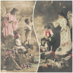 Children guardian angels unit of 2 vintage postcards Switzerland 1914-1919