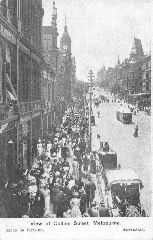 Melbourne Australia Collins Street Trolley Antique Postcard J79118