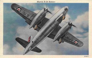 B-26 Bomber Martin Aircraft US Army Military Plane linen postcard