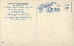 Hampton NH Rudy's Farm Kitchen - Nice Linen Postcard - Route 1