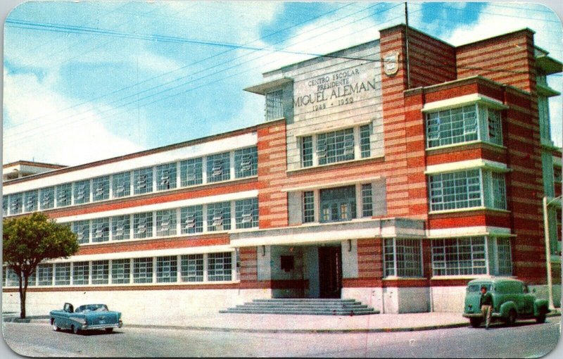 School Center Miguel Aleman Toluca Mexico Old Car Postcard VTG UNP Vintage 