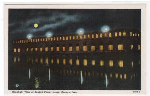 Power House Moonlight Keokuk Iowa linen postcard