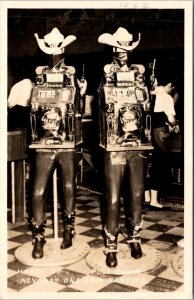 Real Photo Postcard Hands Up Pull DownNevada Club One Arm Bandit Slot Machines