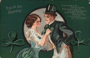 St Patrick's Day Erin Go Bragh Irish Woman and Man Top Hat c1910 PC