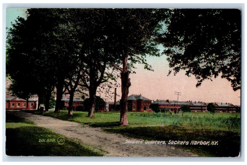 c1910's Soldiers Quarters Dirt Road Sackets Harbor New York NY Antique Postcard