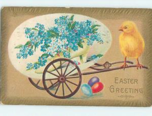 Divided-Back easter CHICK ON CART WITH DECORATED EGG j6299
