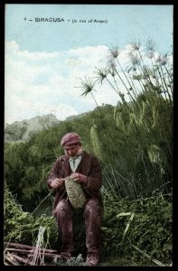 Italy Siracusa, Basket maker, Local Costumes, Peddlers, Postcards Vintage Unused