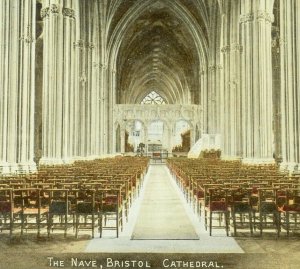 Circa 1900-10 The Nave, Bristol Cathedral Hand Tinted, Valentine's Postcard P36