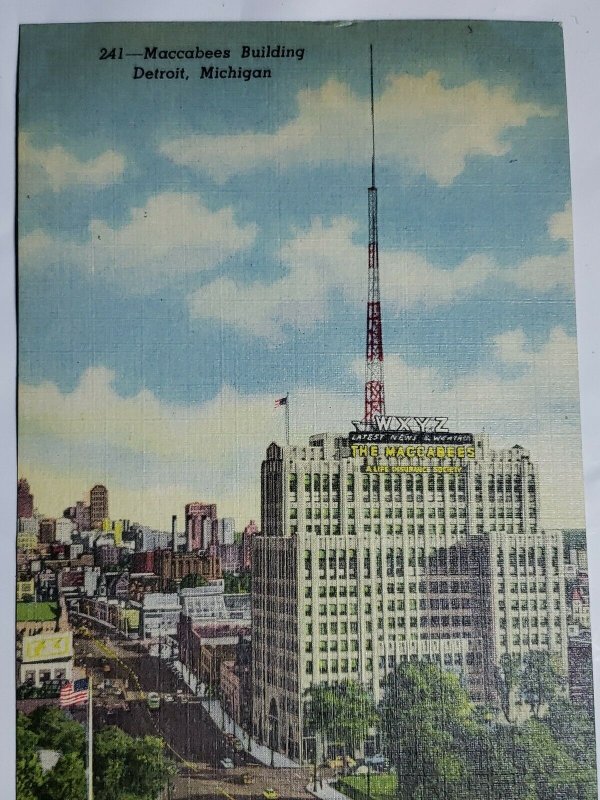 Vintage Postcard Maccabee Building Detroit Michigan Woodward Putnam Linen Unpost