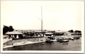 Raselish Canal Station Egypt Harbor View Boats Real Photo RPPC Postcard