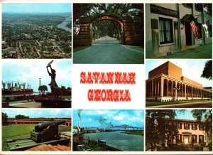 VINTAGE CONTINENTAL SIZE POSTCARD (8) VIEWS OF SAVANNAH GEORGIA 1970s