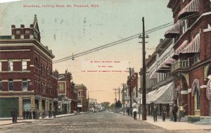 MI, Mount Pleasant, Michigan, Broadway, Looking West, 1908 PM,Carr & Granger Pub