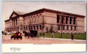 Postcard Art Institute - Chacgo Illinois - w Car & Buggy