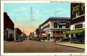 Main Street Looking North, Jonesboro AR c1949 Vintage Linen Postcard F31