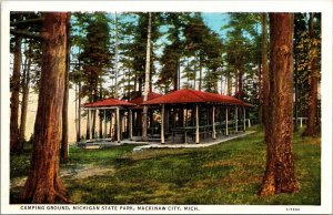 Camping Ground, Michigan State Park, Mackinaw City MI Vintage Postcard S47