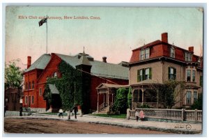 1912 Elk's Club & Armory Building New London Connecticut Vintage Posted Postcard