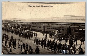 WW1  1917 US Army   Railroad Train  New Arrivals Disembarking  Postcard