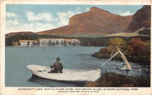 US McDermott Lake Many Glacier Hotel Mount Allen Boat 1920 postcard