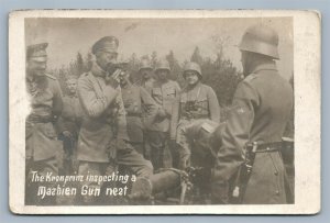 GERMAN KRONPRINZ INSPECTING MASHINE GUN NEST ANTIQUE REAL PHOTO POSTCARD RPPC